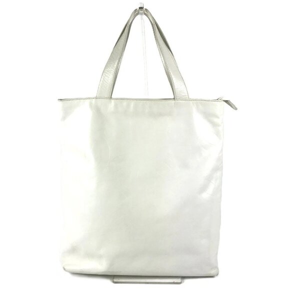 CHANEL CC CC Mark full logo Tote Bag Vertical Tote Shoulder Bag Leather White - Picture 1 of 15